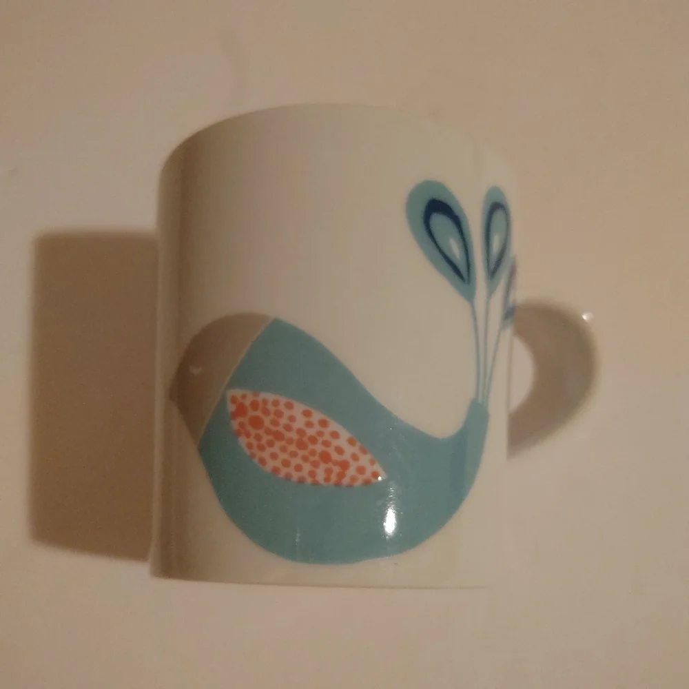 Crate & barrel aqua pink retro pigeon mug